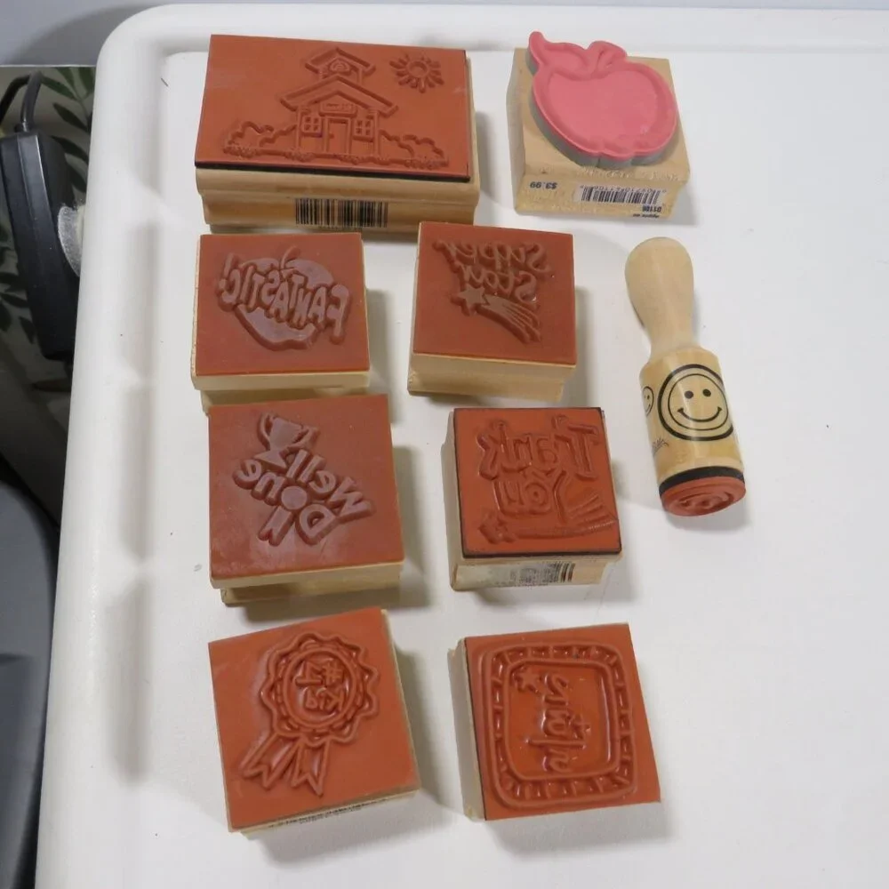 Teacher Rubber Stamps Wood Mounted Set #2